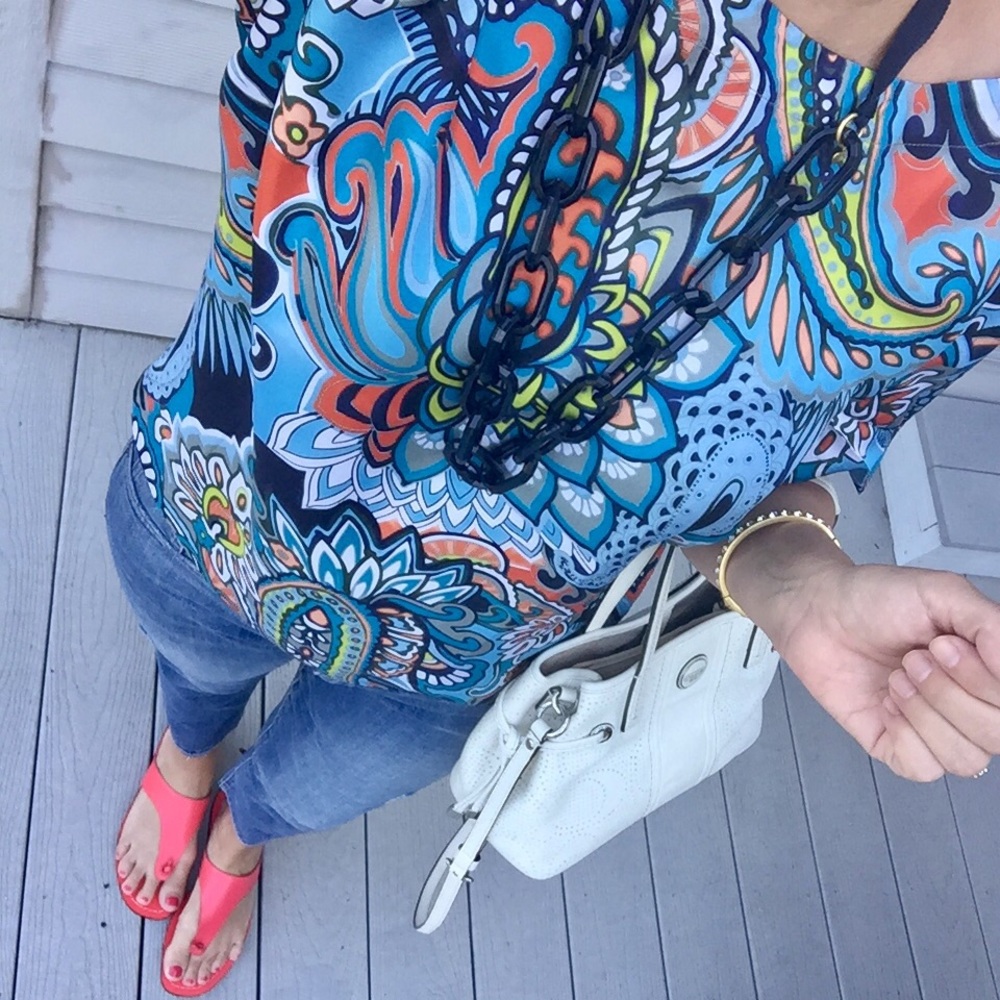 J Crew Moonglow Paisley Silk Tee Sz 4/6